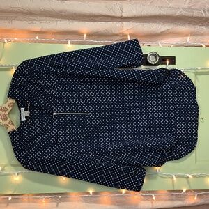 Women's Jaclyn Smith White Navy Polka Dot Lightweight Blouse M